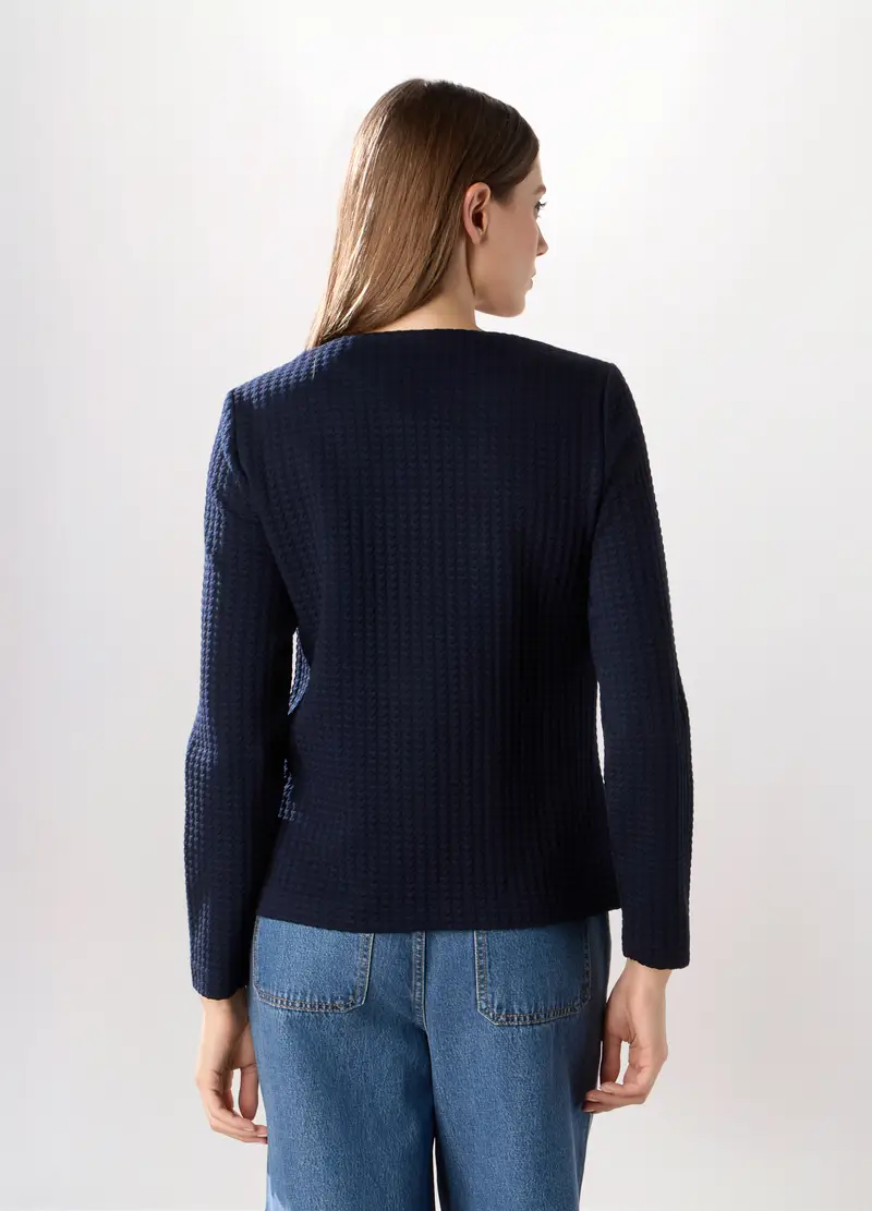 Giacca In Jacquard Misto Viscosa Donna, Blu navy miniatura 2