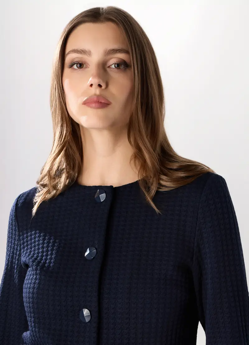 Giacca In Jacquard Misto Viscosa Donna, Blu navy miniatura 3