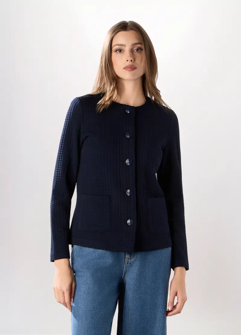 Giacca In Jacquard Misto Viscosa Donna, Blu navy