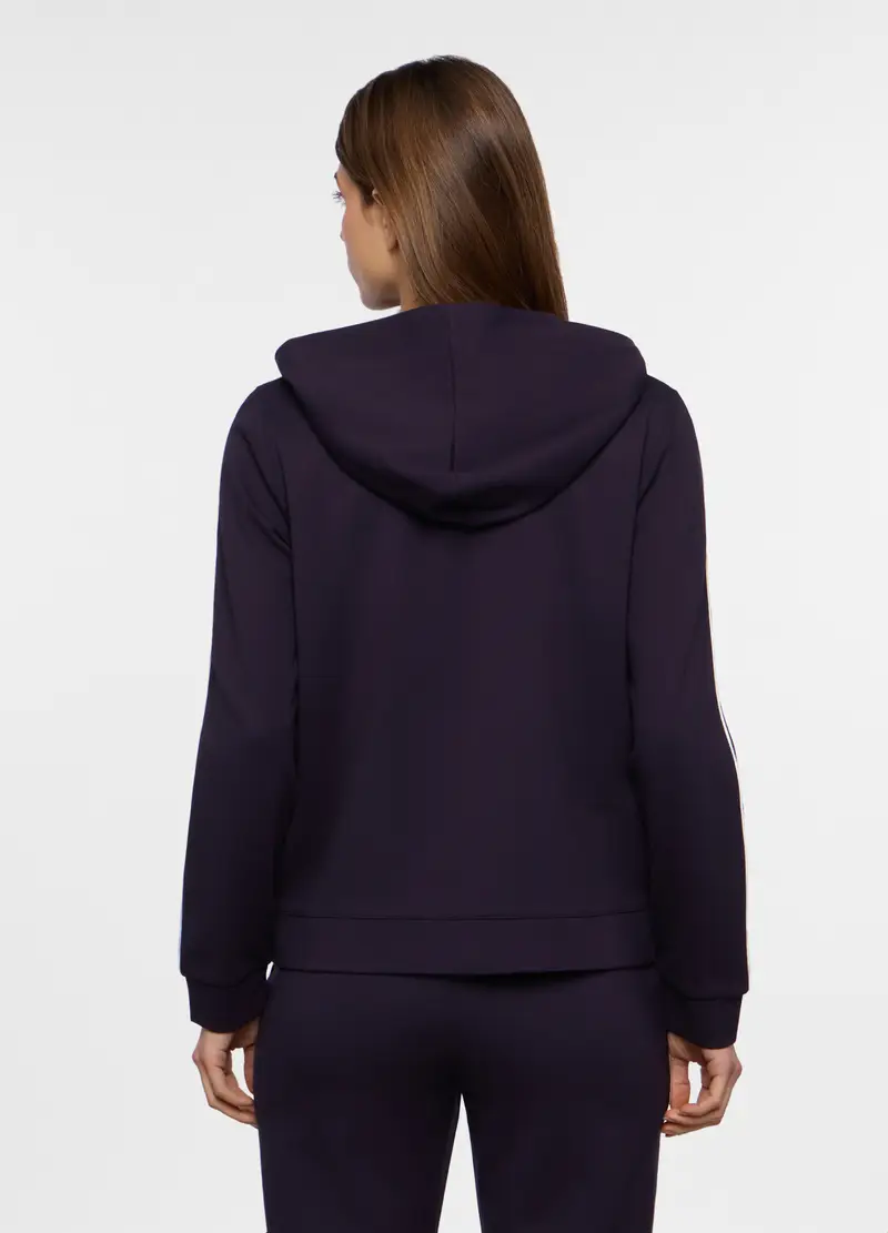 Giacca In Punto Milano Stretch Con Cappuccio Donna, Blu navy miniatura 2