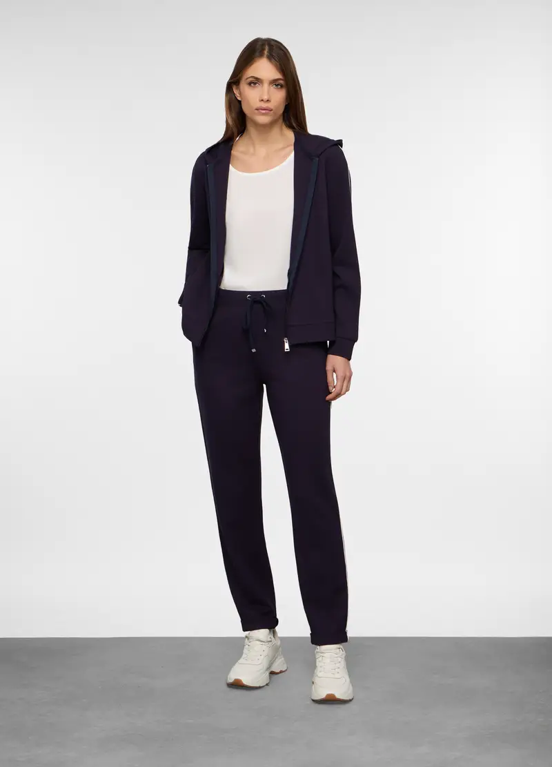 Giacca In Punto Milano Stretch Con Cappuccio Donna, Blu navy