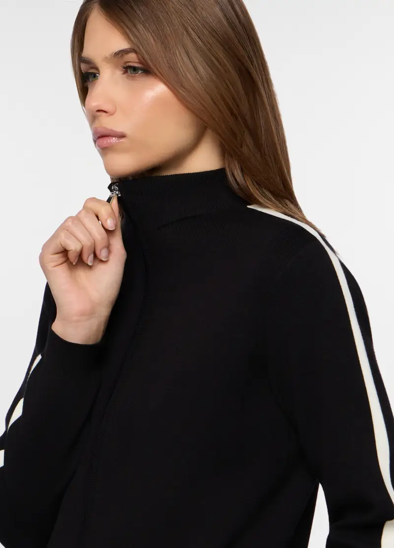 Giacca In Punto Milano Stretch Donna, Nero/Bianco miniatura 3