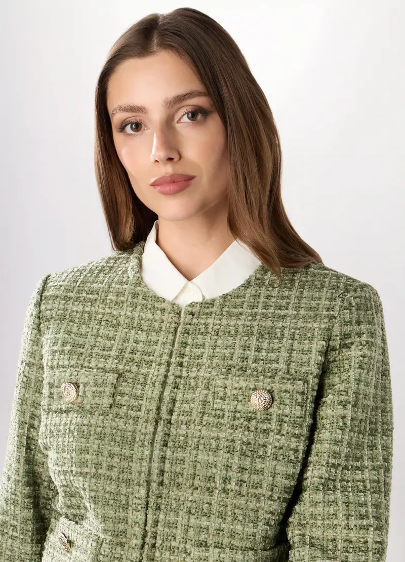 Giacca In Tweed Donna, Verde foglia miniatura 3
