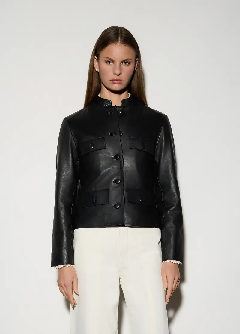 Giacca In Vera Pelle Donna, Unisex, Nero miniatura 2