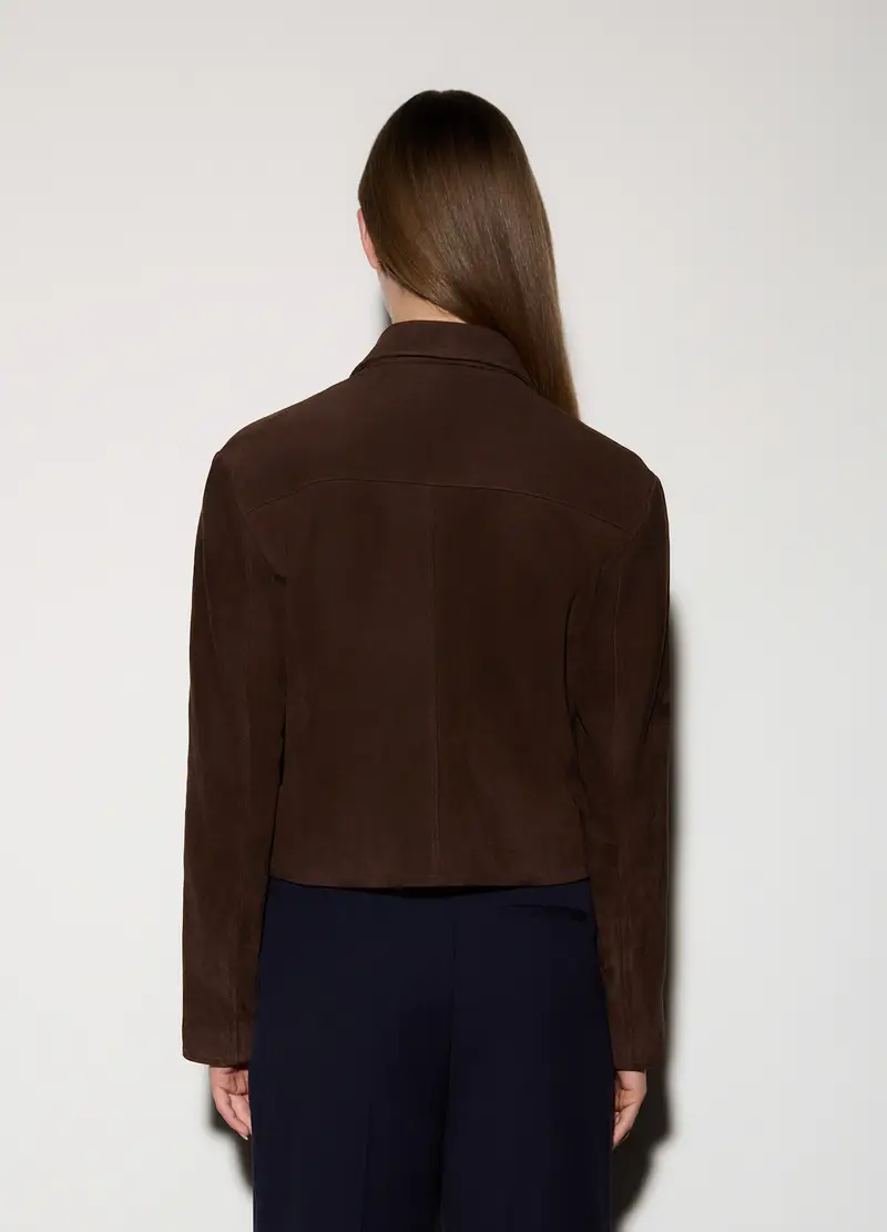 Giacca In Vera Pelle Scamosciata Donna, Unisex, Marrone scuro miniatura 3