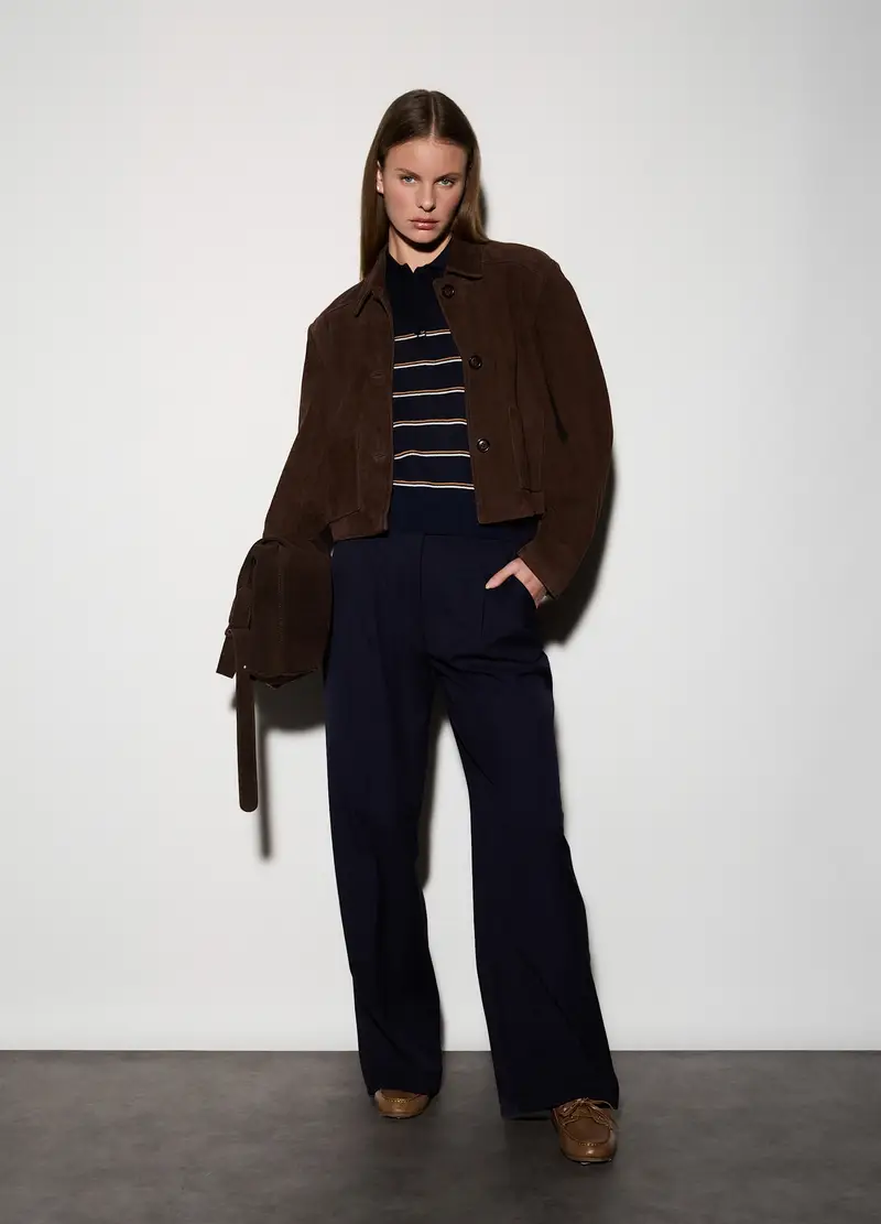 Giacca In Vera Pelle Scamosciata Donna, Unisex, Marrone scuro