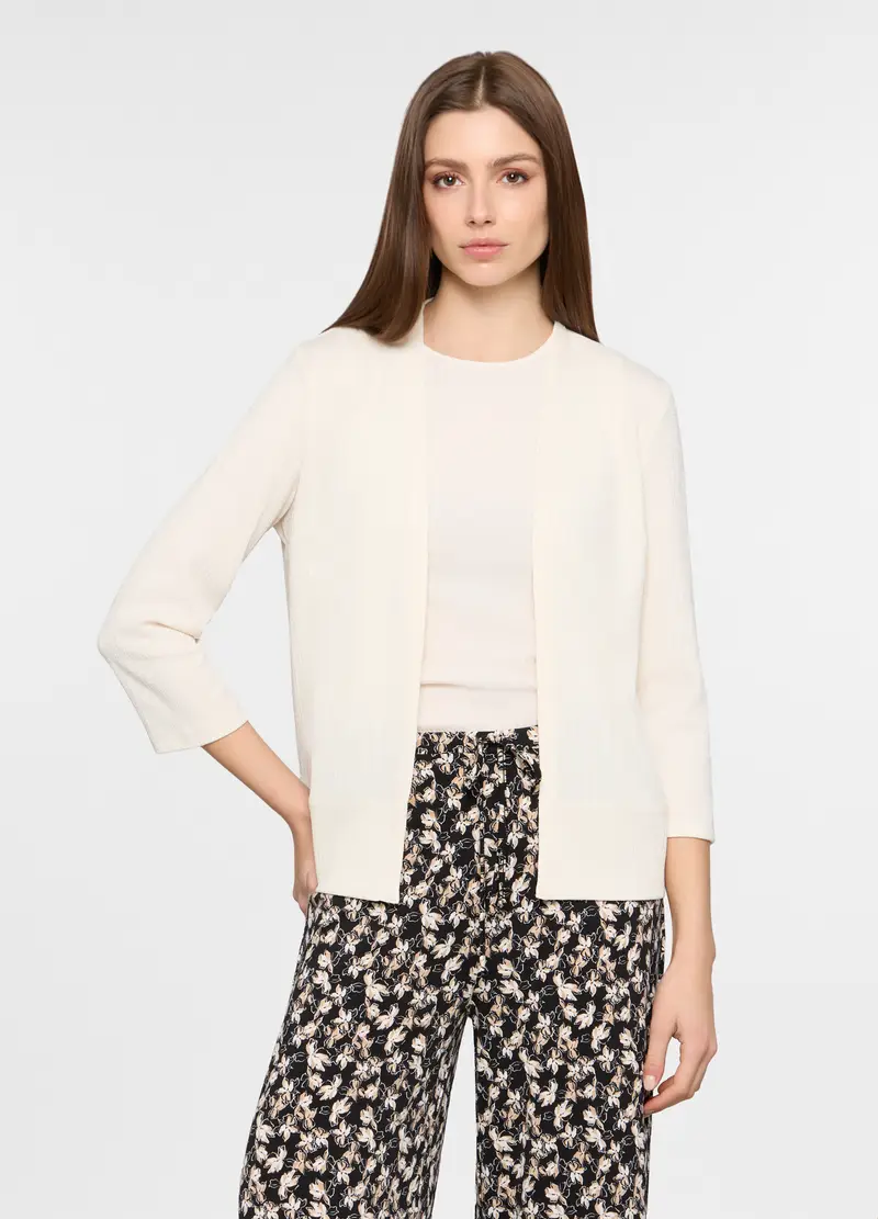 Giacca Jaquard Stretch Regular Fit Donna, Bianco panna