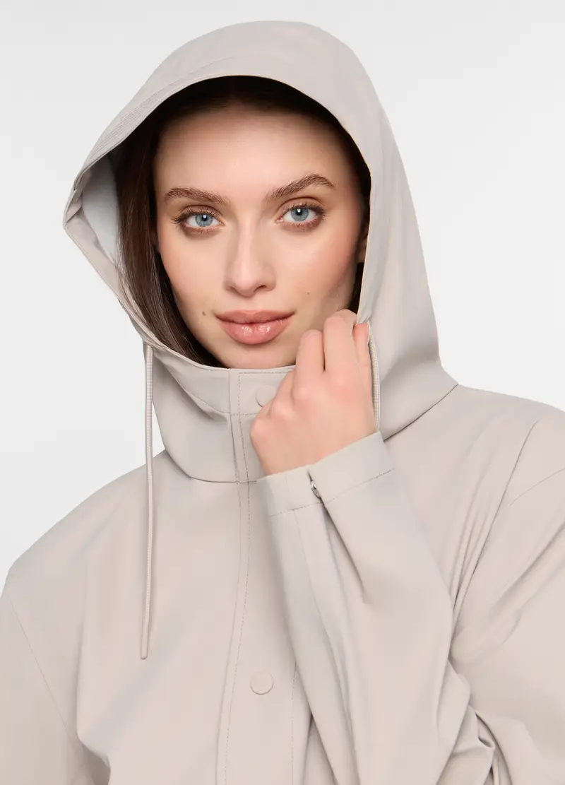 Giacca Lunga Antipioggia Con Cappuccio Donna, Unisex, Grigio chiaro miniatura 3