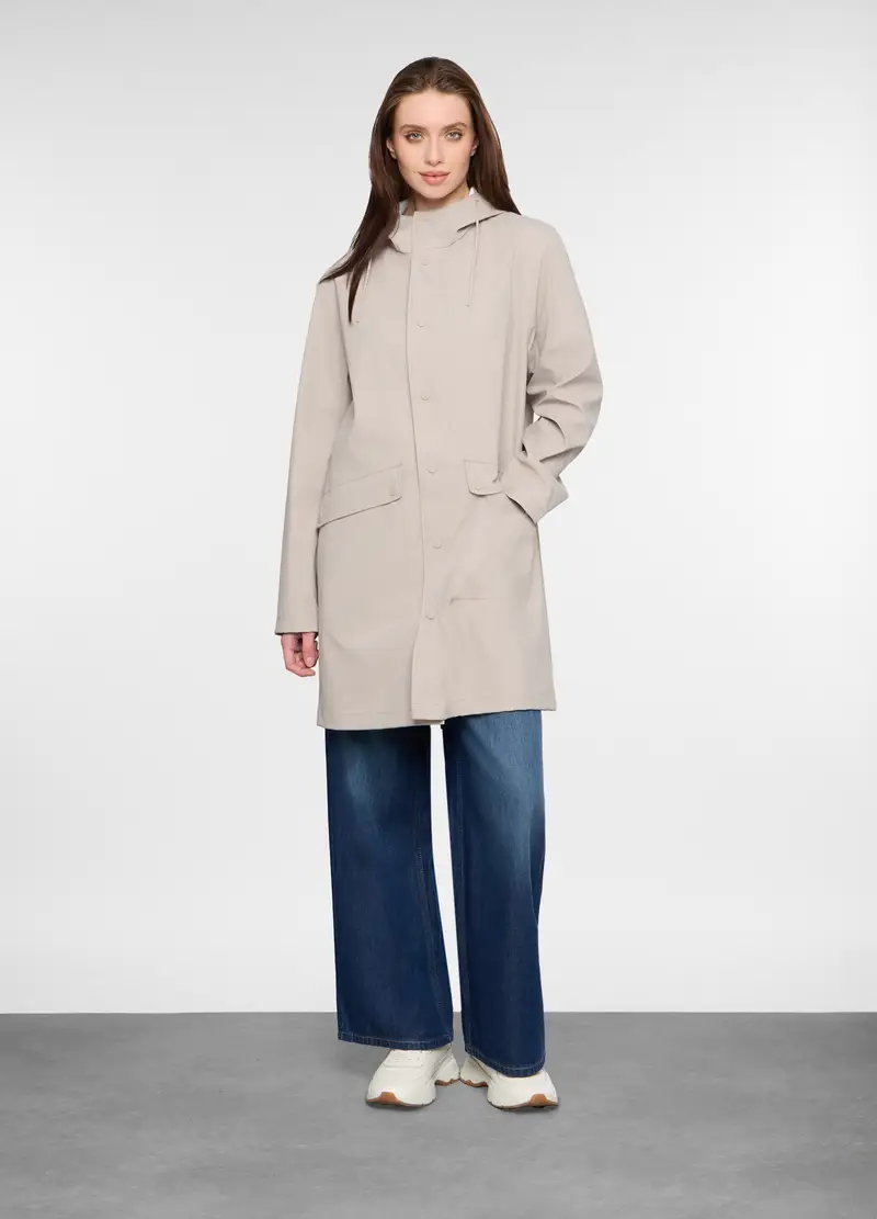 Giacca Lunga Antipioggia Con Cappuccio Donna, Unisex, Grigio chiaro