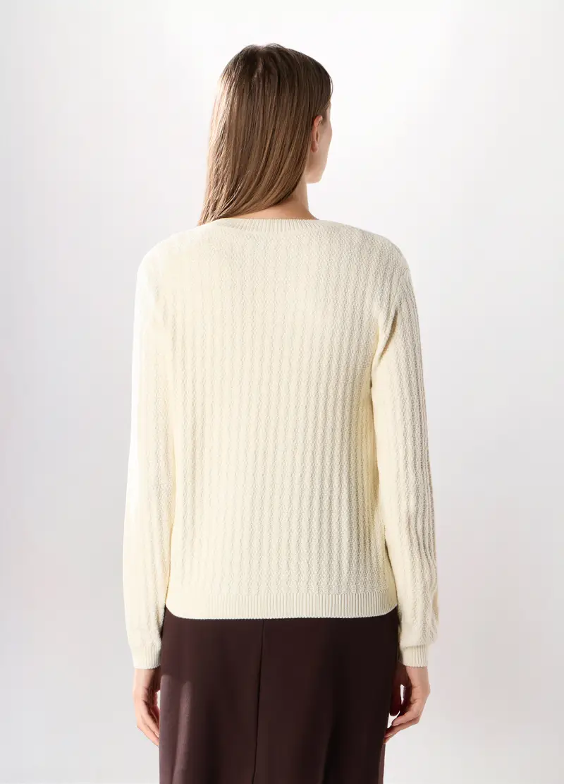 Giacca Tricot Con Tasche Donna, Bianco panna miniatura 2