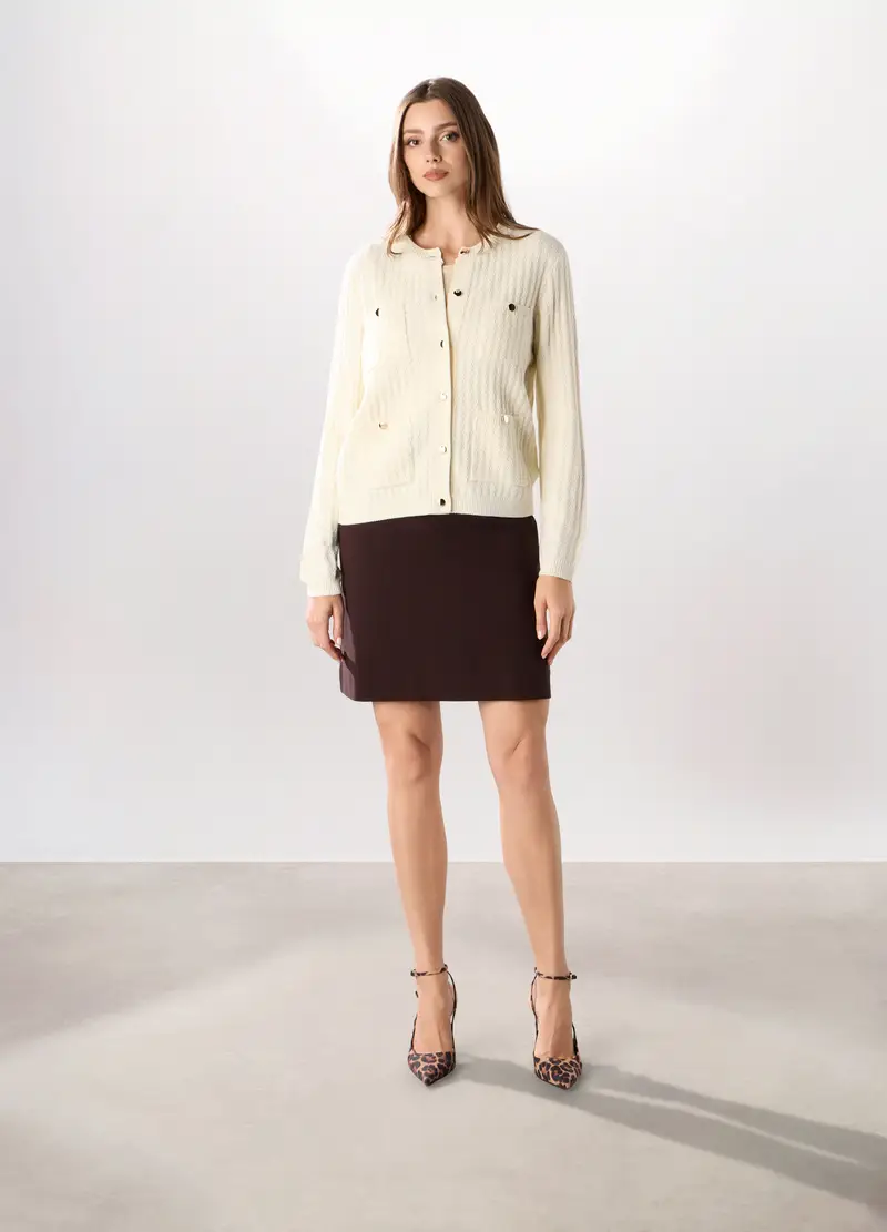 Giacca Tricot Con Tasche Donna, Bianco panna