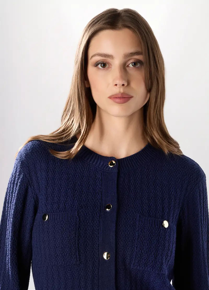 Giacca Tricot Con Tasche Donna, Blu Bluette miniatura 3