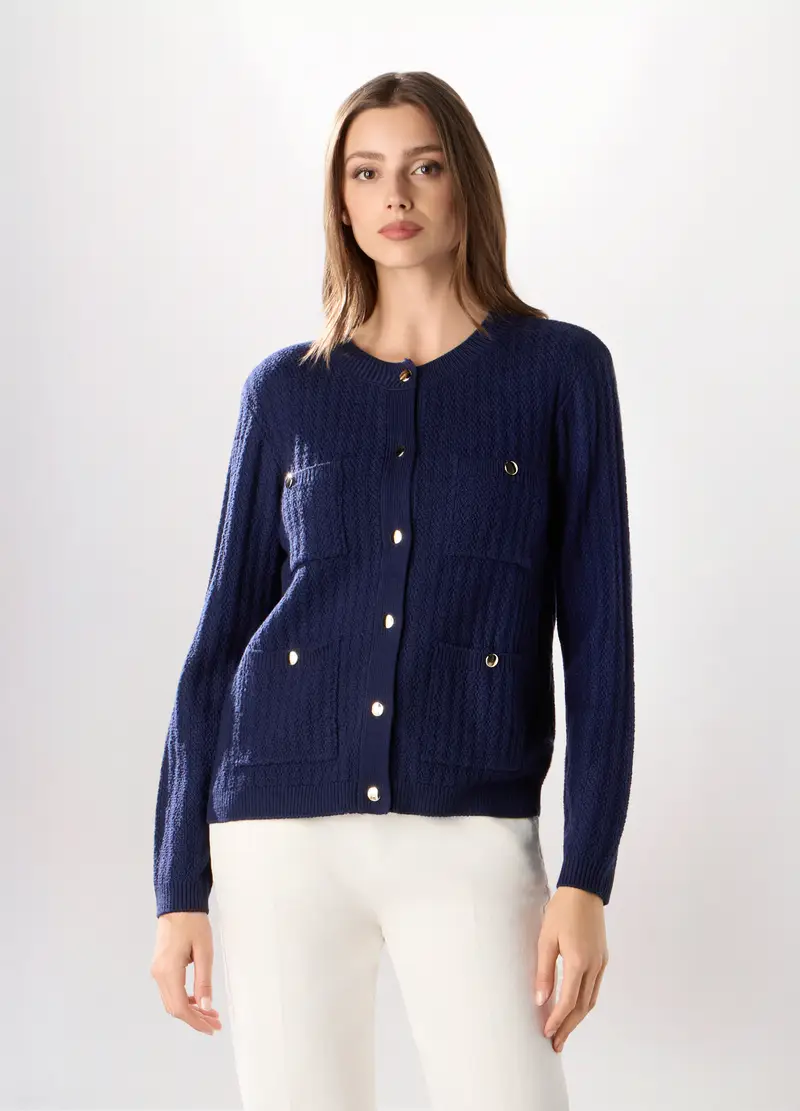 Giacca Tricot Con Tasche Donna, Blu Bluette