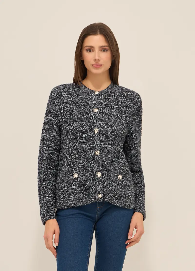 Upim, Giacca Tricot In Puro Cotone Mélange Donna, Blu melange, Taglia: S