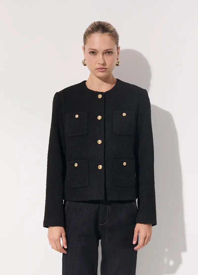 Giacchia Bouclé In Misto Lana E Viscosa Donna, Unisex, Nero miniatura 2