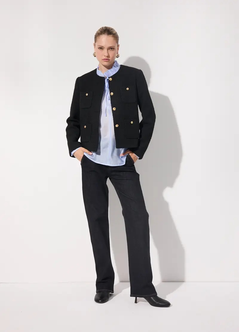 Giacchia Bouclé In Misto Lana E Viscosa Donna, Unisex, Nero