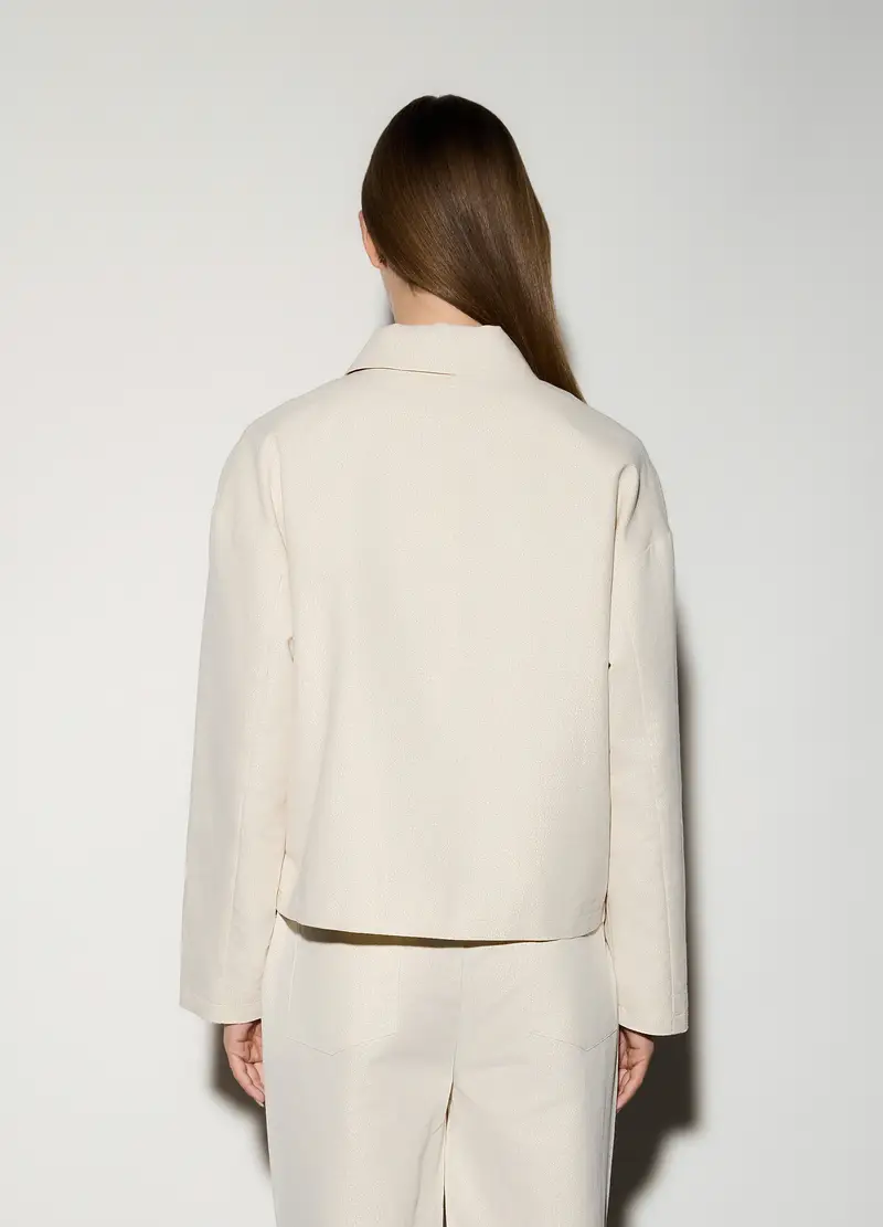 Giacchina Misto Lino Con Colletto Alla Francese Donna, Unisex, Bianco avorio miniatura 3