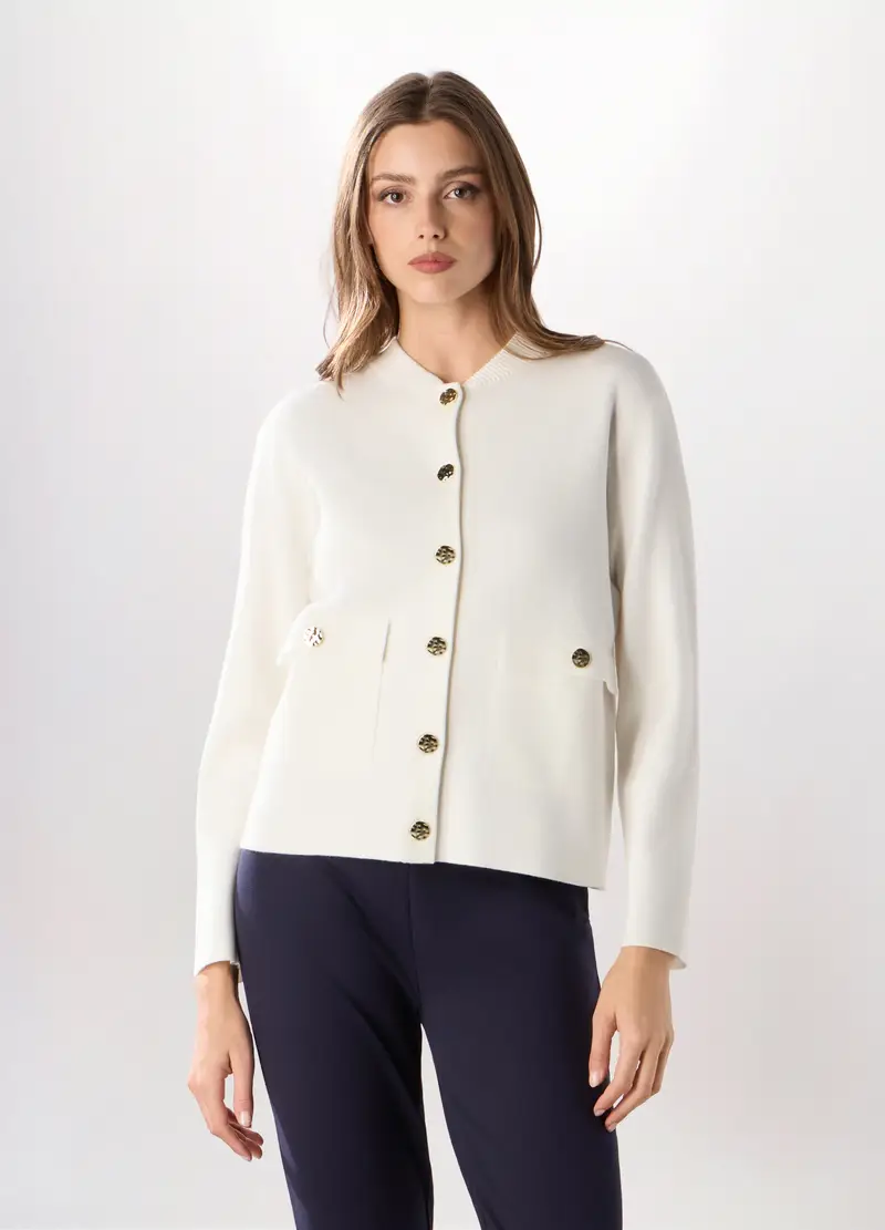 Giacchina Misto Viscosa Donna, Bianco gesso