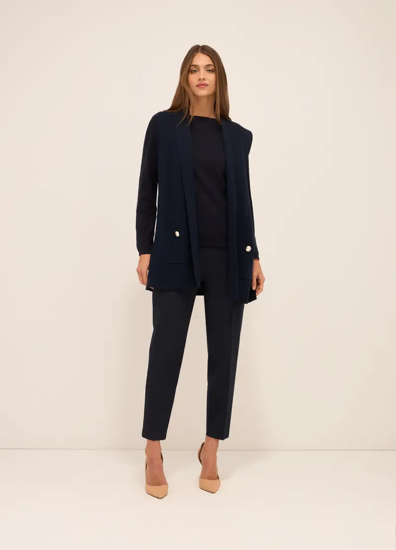 Gilet Aperto Misto Cotone Donna, Blu navy