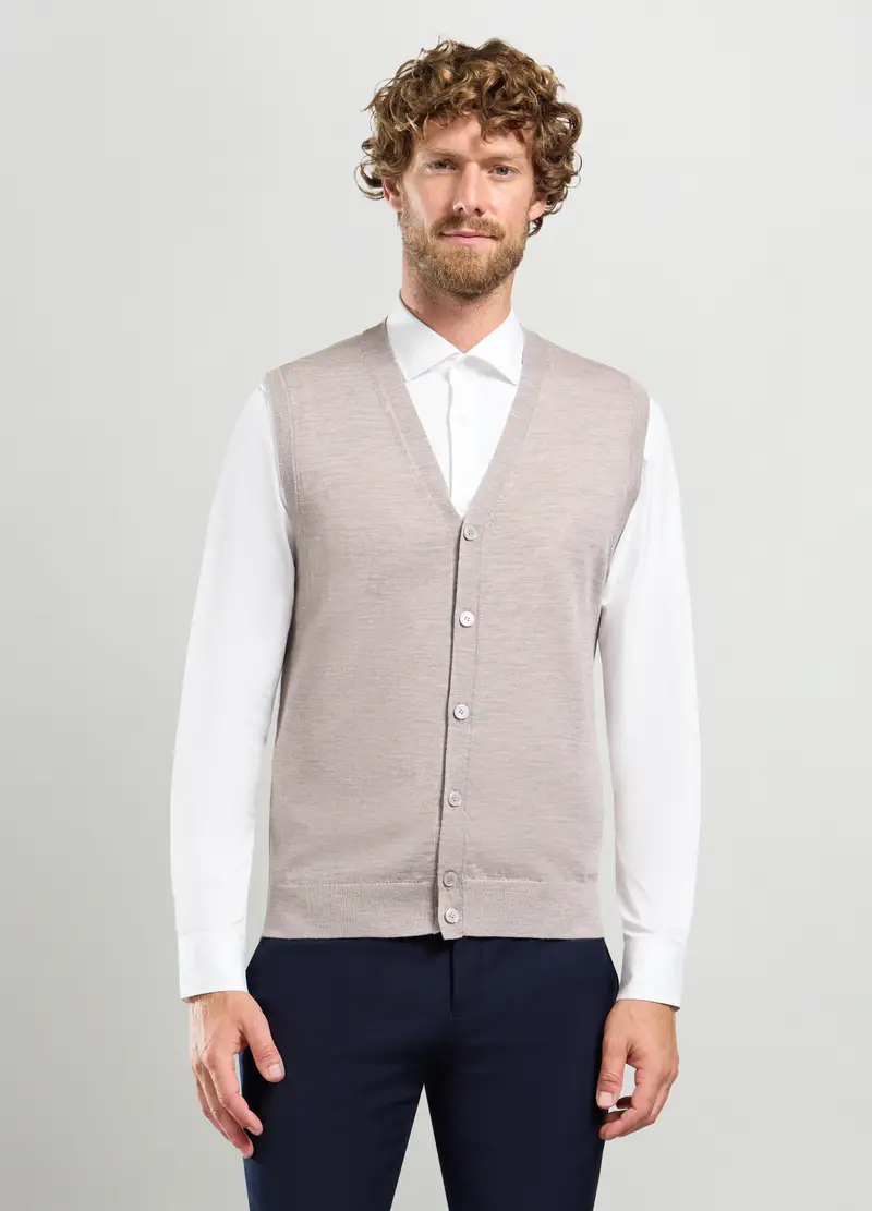 Gilet Collo A V In Maglia Rasata Uomo, Grigio tortora