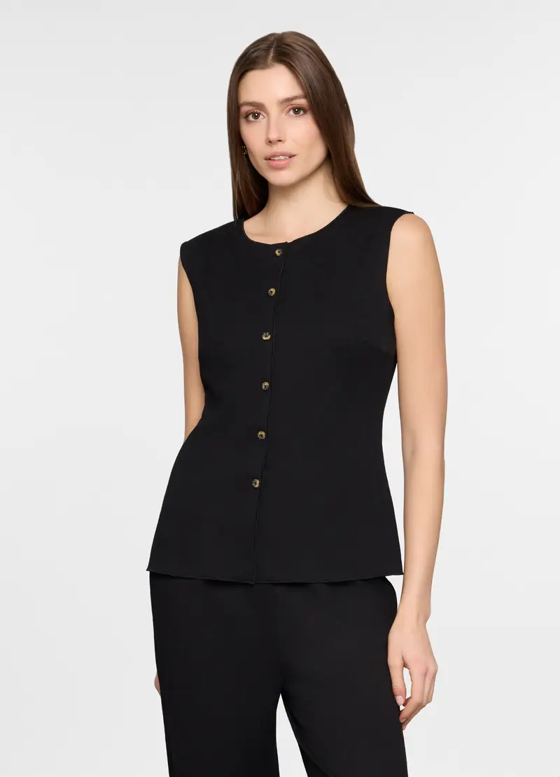 Gilet Crinkle In Maglia Stretch Donna, Nero