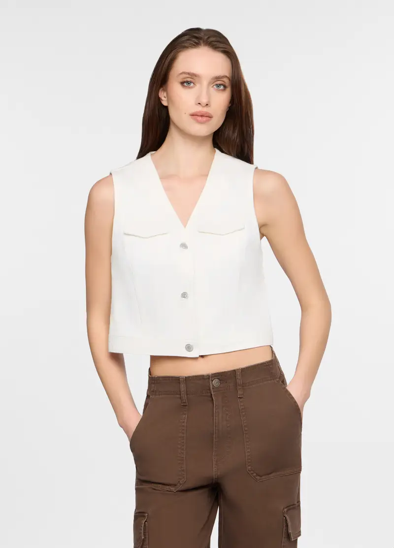 Gilet Fit Cropped In Cotone Donna, Bianco gesso