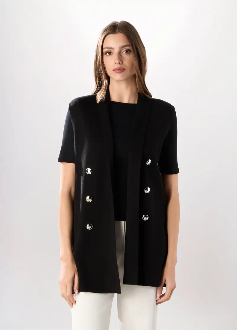 Gilet In Tricot Di Misto Cotone Donna, Nero