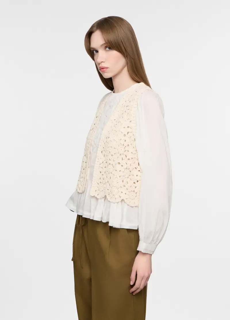 Gilet Jaquard In Puro Cotone Donna, Bianco avorio