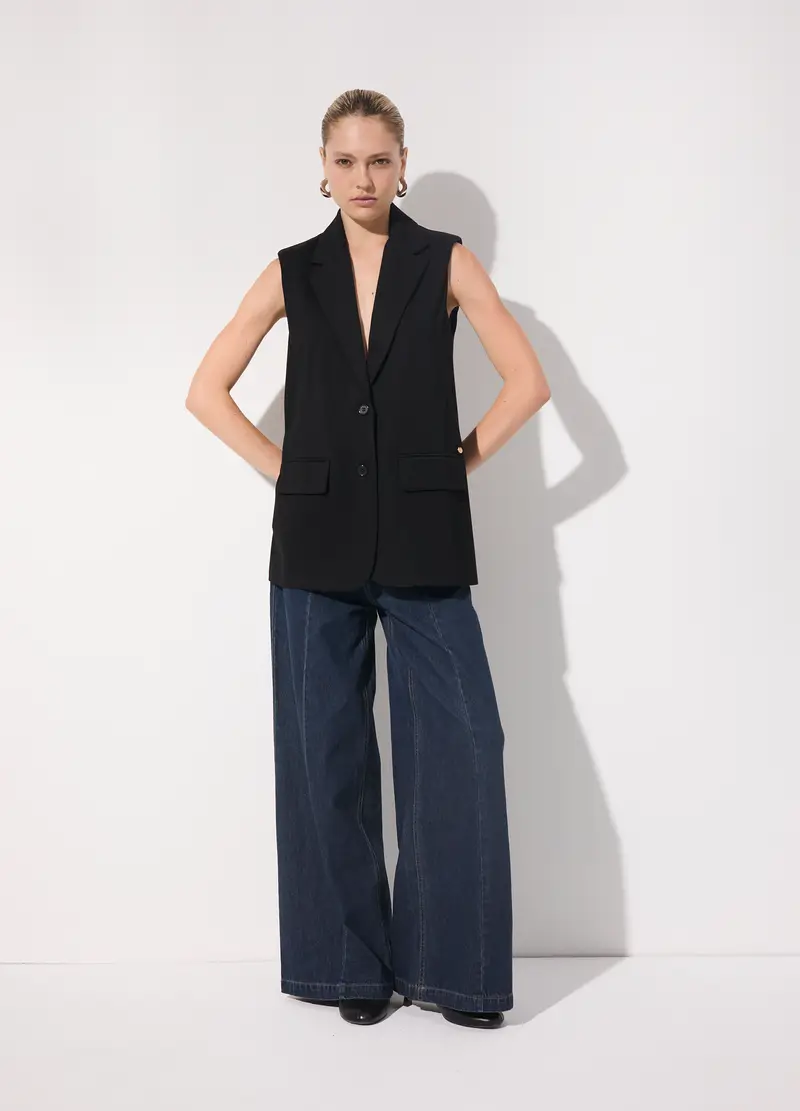 Gilet Lungo In Punto Milano Donna, Unisex, Nero