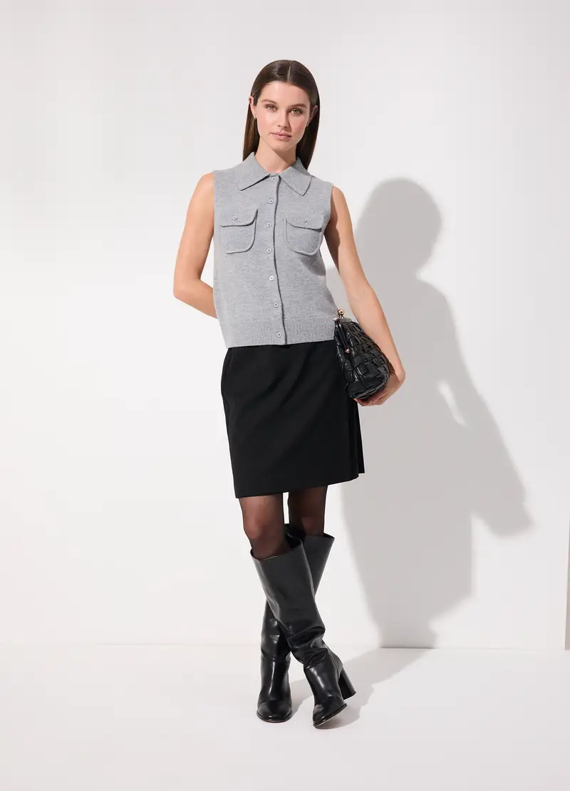 Gilet Tricot In Pura Lana Donna, Unisex, Grigio melange