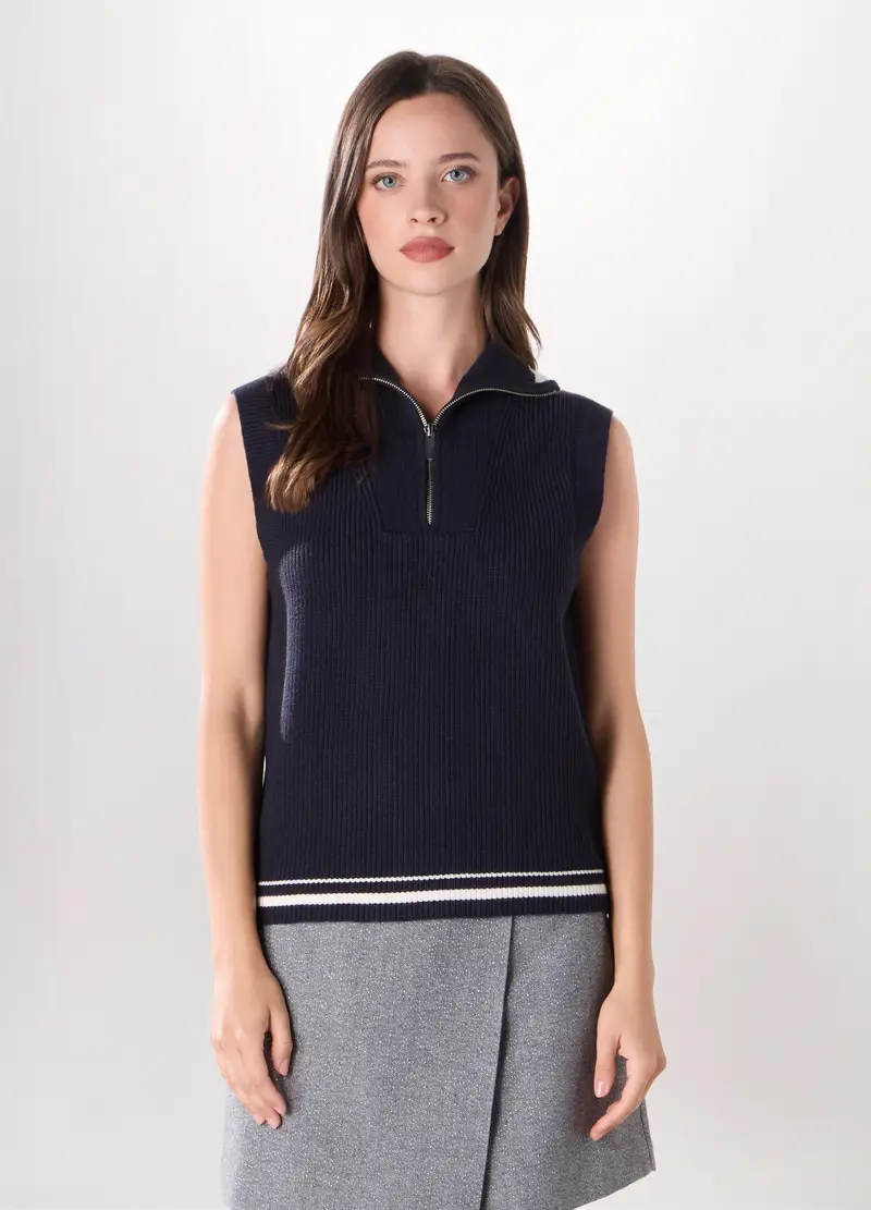 Gilet Tricot Misto Viscosa Donna, Blu navy