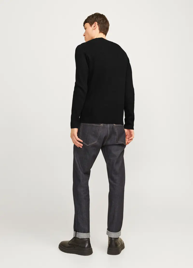 Girocollo In Maglia A Costine Uomo, Unisex, Blu scuro miniatura 2