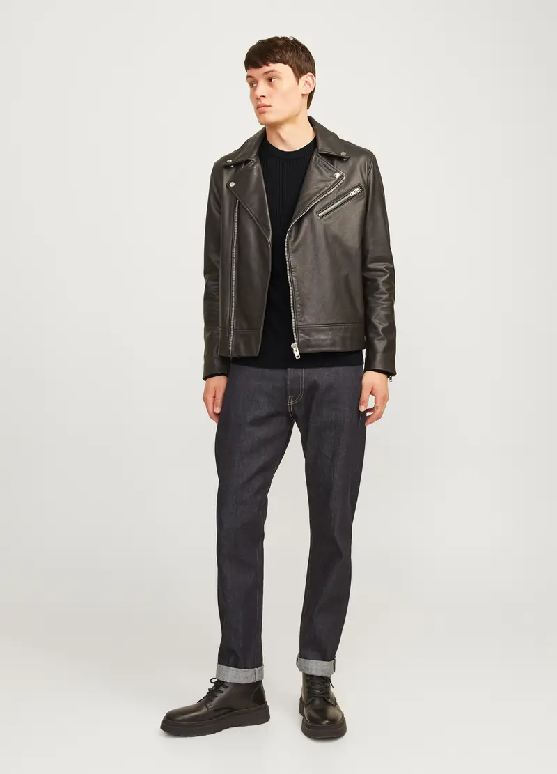 Girocollo In Maglia A Costine Uomo, Unisex, Blu scuro