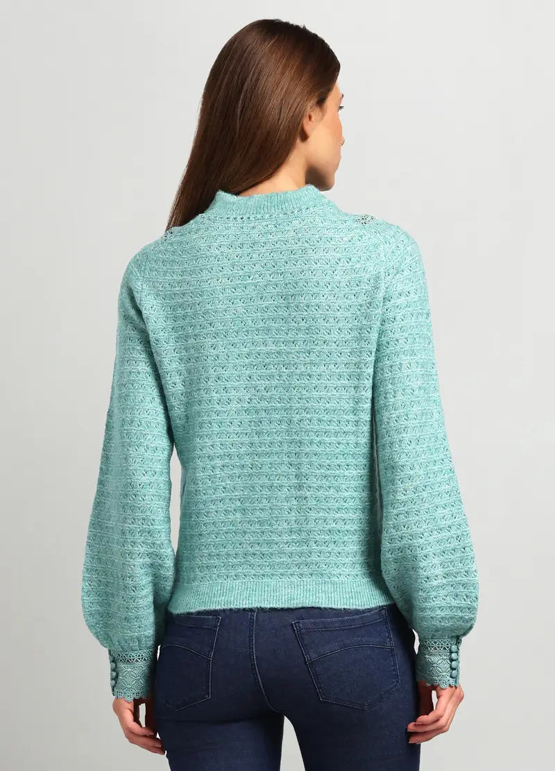 Girocollo Tricot Con Inserti Donna, Azzurro acquamarina miniatura 2