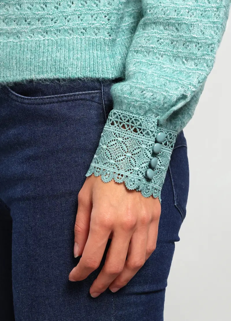 Girocollo Tricot Con Inserti Donna, Azzurro acquamarina miniatura 3