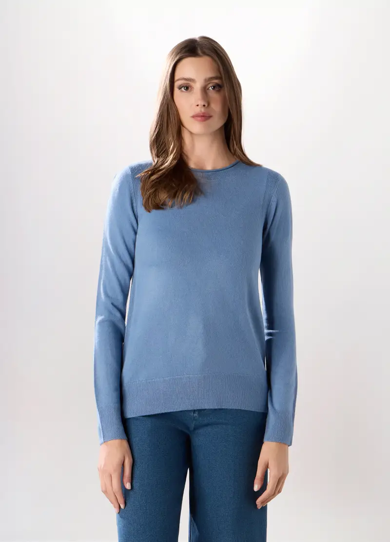 Girocollo Tricot Donna, Azzurro carta da zucchero