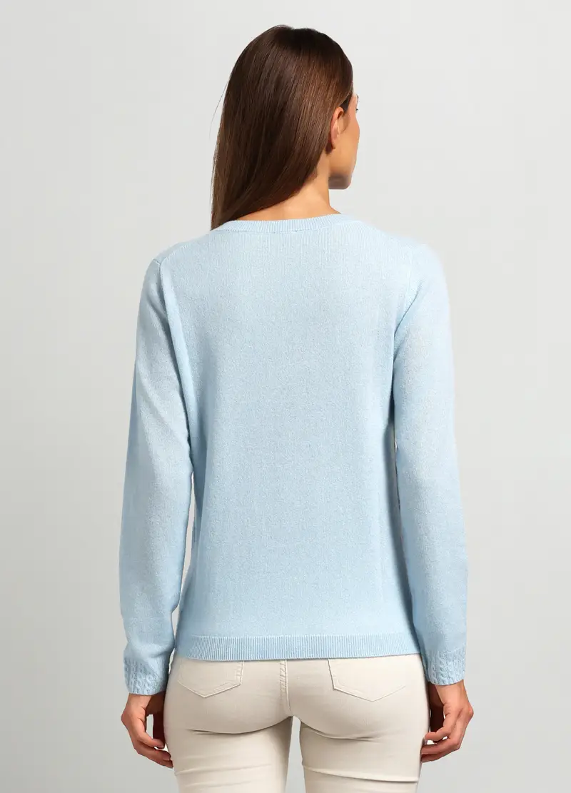 Girocollo Tricot In Puro Cashmere Donna, Azzurro chiaro miniatura 2