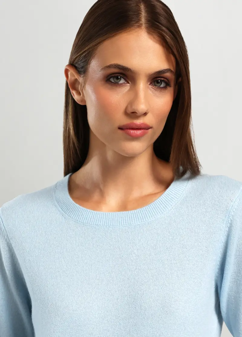 Girocollo Tricot In Puro Cashmere Donna, Azzurro chiaro miniatura 3
