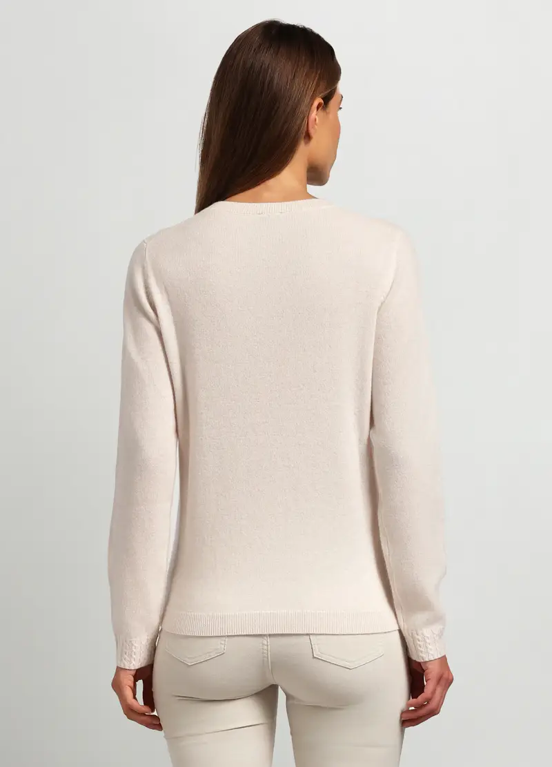 Girocollo Tricot In Puro Cashmere Donna, Bianco avorio miniatura 2