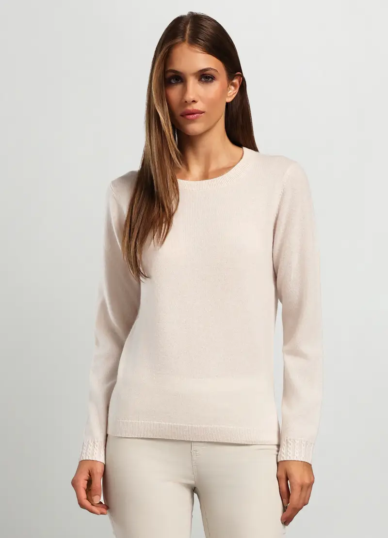 Girocollo Tricot In Puro Cashmere Donna, Bianco avorio