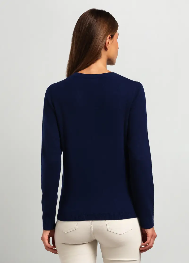 Girocollo Tricot In Puro Cashmere Donna, Blu scuro miniatura 2