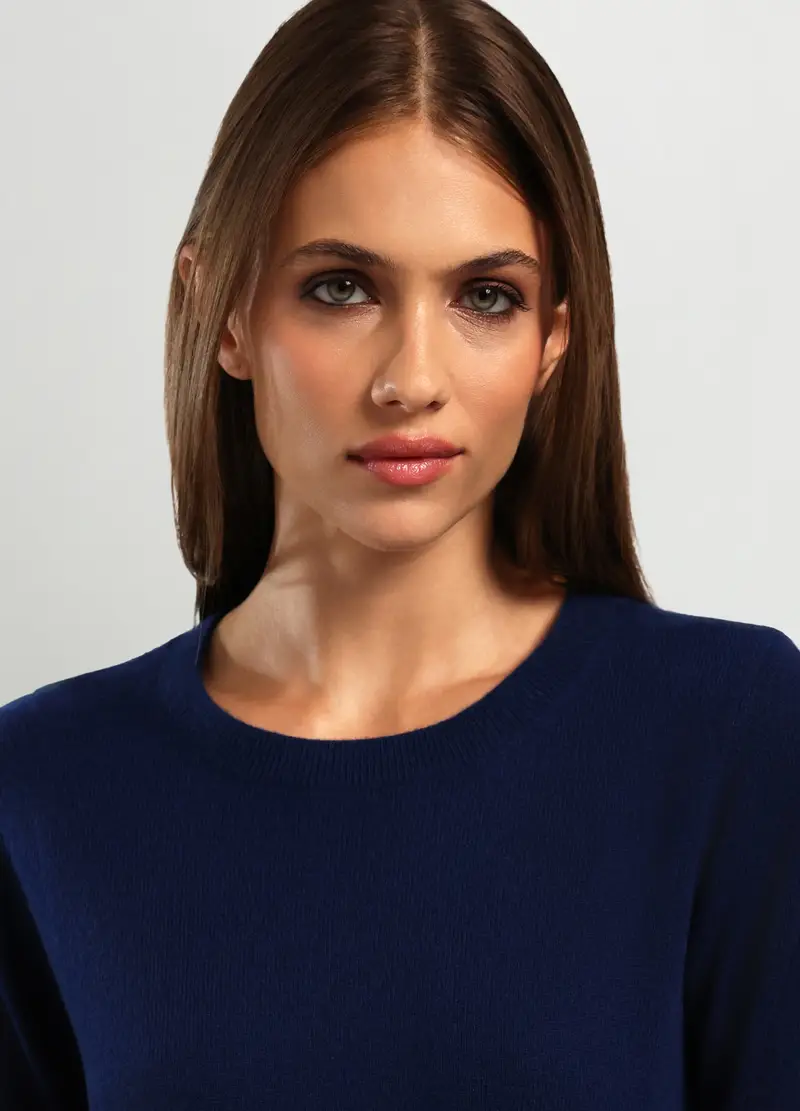 Girocollo Tricot In Puro Cashmere Donna, Blu scuro miniatura 3