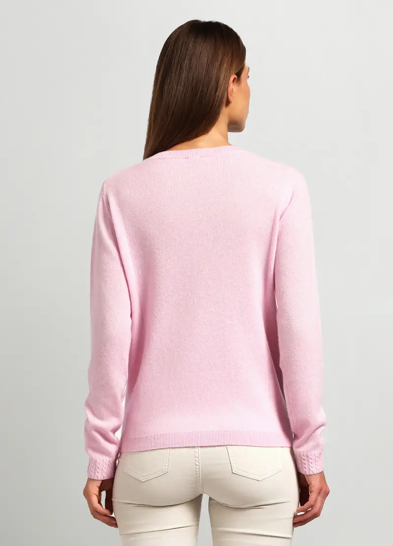 Girocollo Tricot In Puro Cashmere Donna, Rosa pastello miniatura 2