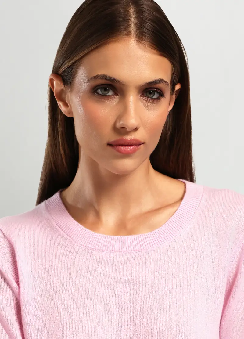 Girocollo Tricot In Puro Cashmere Donna, Rosa pastello miniatura 3