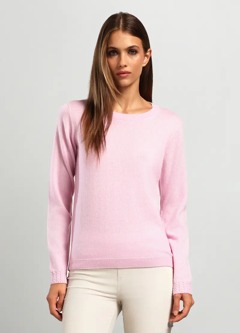 Girocollo Tricot In Puro Cashmere Donna, Rosa pastello