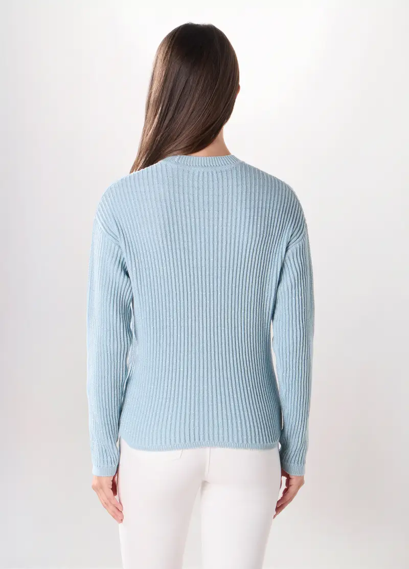 Girocollo Tricot Misto Cotone Donna, Azzurro chiaro miniatura 2