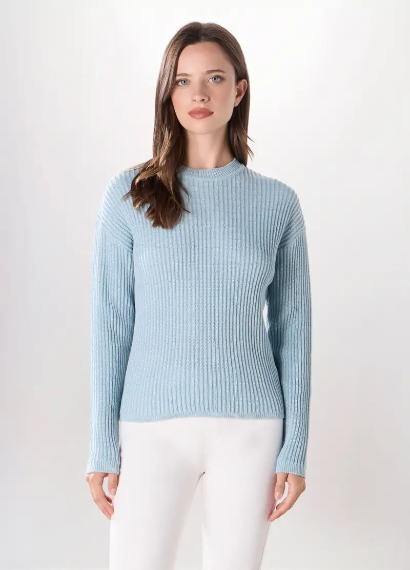 Girocollo Tricot Misto Cotone Donna, Azzurro chiaro