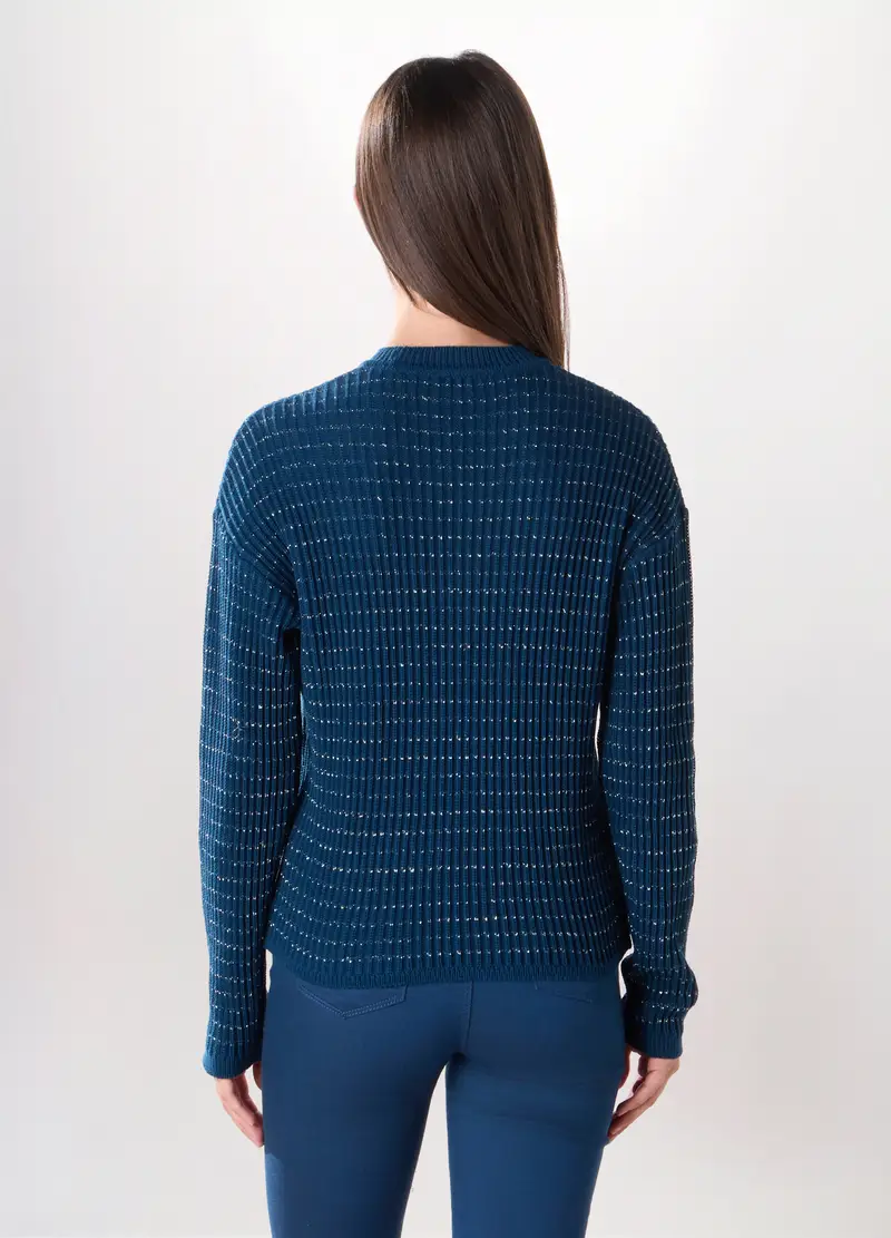 Girocollo Tricot Misto Cotone Donna, Blu Bluette miniatura 2