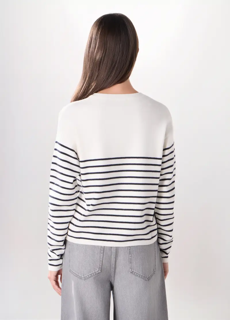 Girocollo Tricot Misto Viscosa Donna, Bianco/Nero miniatura 2