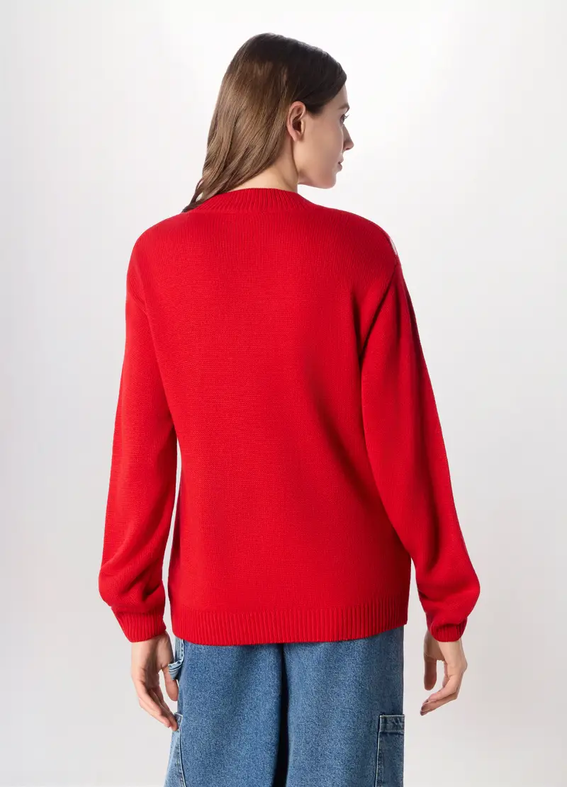 Girocollo Tricot Natalizio Donna, Rosso aragosta miniatura 2